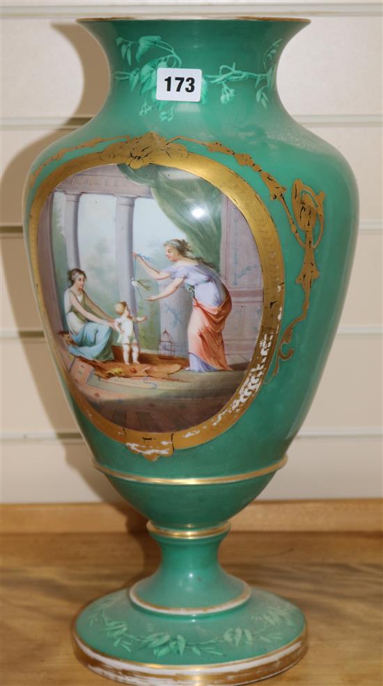 A pair of 19th century Paris porcelain baluster vases, decorated with panels of classical women and children 47cm